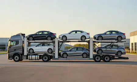 Car transporter parked in an industrial area of Nitro, West Virginia, United States