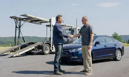 Vehicle owner beside their delivered car in Oak Hill, West Virginia, United States