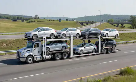 Multi-level car carrier on the highway to Pea Ridge, West Virginia, United States