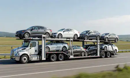 Multi-level car carrier on the highway to Ranson, West Virginia, United States