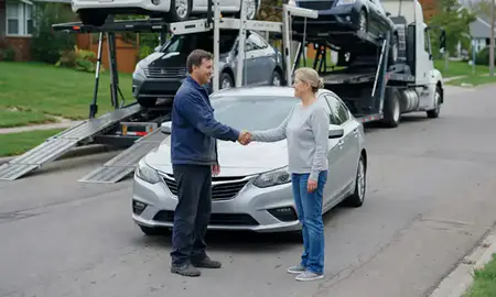 Vehicle owner beside their delivered car in Ranson, West Virginia, United States