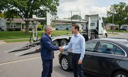 Vehicle owner beside their delivered car in Vienna, West Virginia, United States