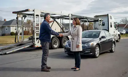 Vehicle owner beside their delivered car in Weirton, West Virginia, United States