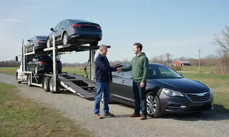 Vehicle owner beside their delivered car in Wisconsin, United States
