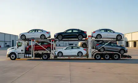 Car transporter parked in an industrial area of Appleton, Wisconsin, United States