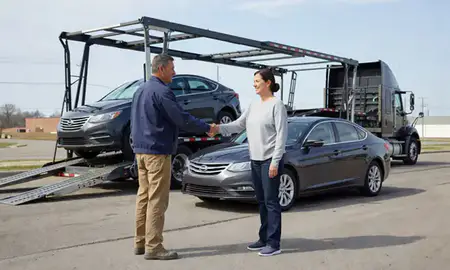 Vehicle owner beside their delivered car in Beloit, Wisconsin, United States