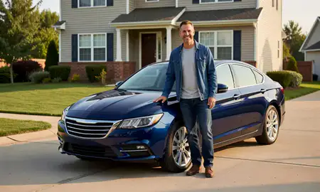Customer with their delivered car in Franklin, Wisconsin, United States