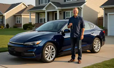Car delivered to a driveway in Franklin, Wisconsin, United States