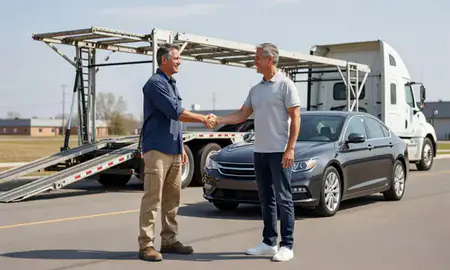 Vehicle owner beside their delivered car in Franklin, Wisconsin, United States