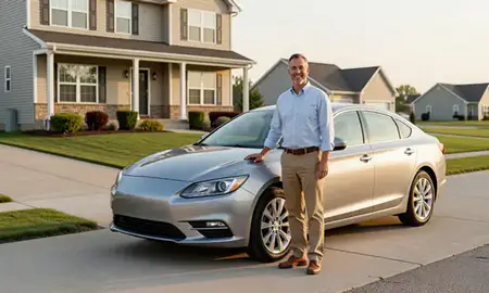 Customer with their delivered car in Janesville, Wisconsin, United States