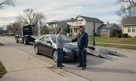 Vehicle owner beside their delivered car in La Crosse, Wisconsin, United States