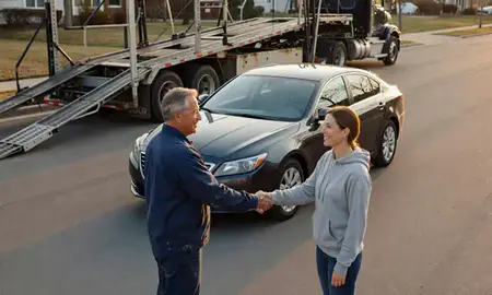 Vehicle owner beside their delivered car in Madison, Wisconsin, United States
