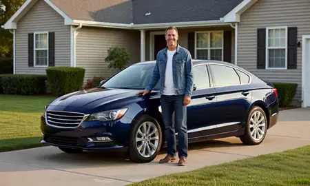 Customer with their delivered car in Manitowoc, Wisconsin, United States
