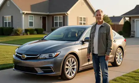 Car delivered to a driveway in Manitowoc, Wisconsin, United States