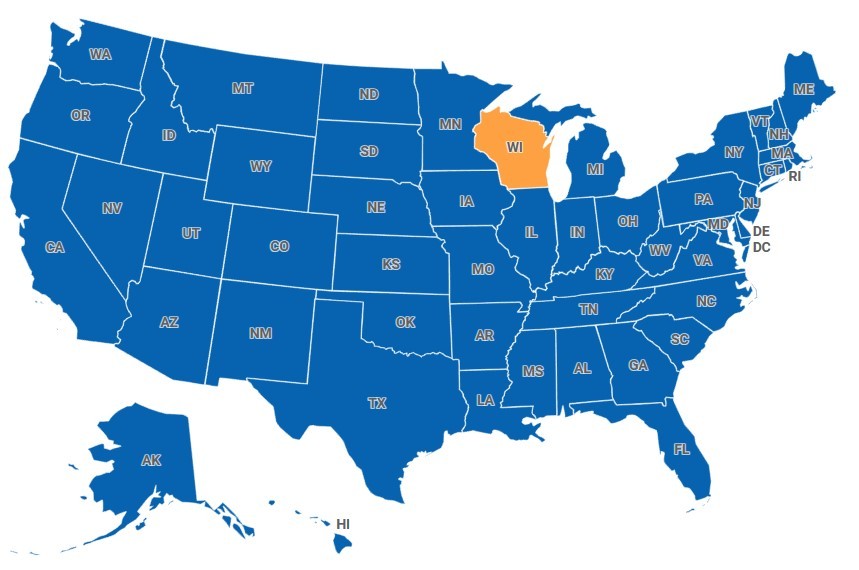 Map of Wisconsin, USA