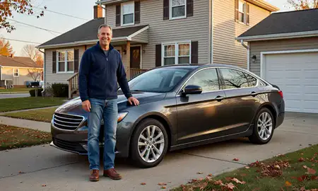 Customer with their delivered car in Milwaukee, Wisconsin, United States