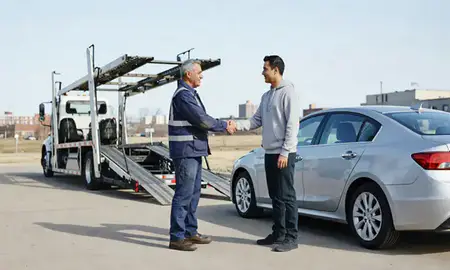 Vehicle owner beside their delivered car in Milwaukee, Wisconsin, United States