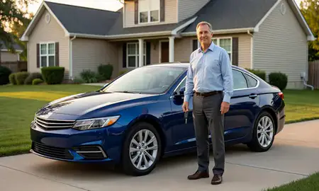 Car delivered to a driveway in Neenah, Wisconsin, United States