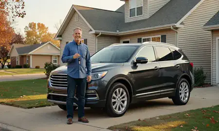 Car delivered to a driveway in New Berlin, Wisconsin, United States