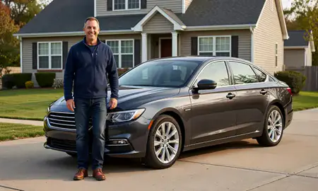 Customer with their delivered car in Oak Creek, Wisconsin, United States