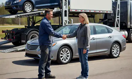 Vehicle owner beside their delivered car in Oak Creek, Wisconsin, United States