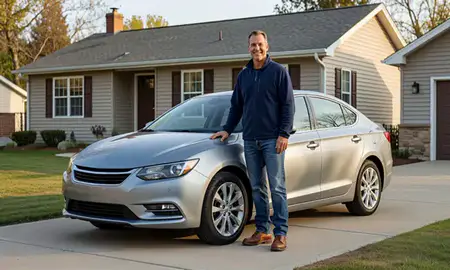 Customer with their delivered car in Oshkosh, Wisconsin, United States