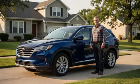 Car delivered to a driveway in Oshkosh, Wisconsin, United States
