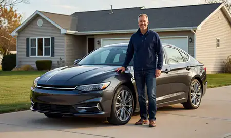 Customer with their delivered car in Racine, Wisconsin, United States
