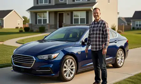 Car delivered to a driveway in Sun Prairie, Wisconsin, United States