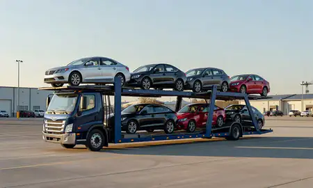 Car transporter loaded with vehicles in Sun Prairie, Wisconsin, United States