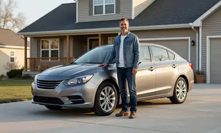 Customer with their delivered car in Superior, Wisconsin, United States