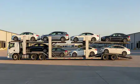 Car transporter parked in an industrial area of Superior, Wisconsin, United States