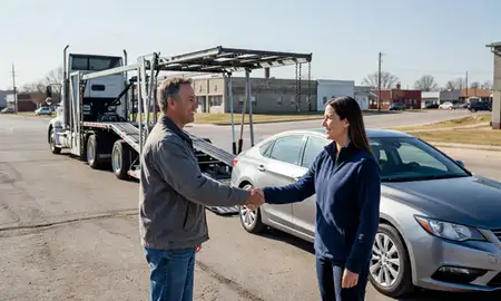 Vehicle owner beside their delivered car in Waukesha, Wisconsin, United States