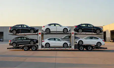 Car transporter parked in an industrial area of Wauwatosa, Wisconsin, United States