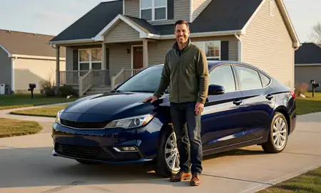 Customer with their delivered car in West Allis, Wisconsin, United States