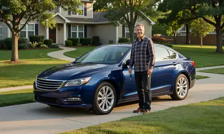 Car delivered to a driveway in West Allis, Wisconsin, United States