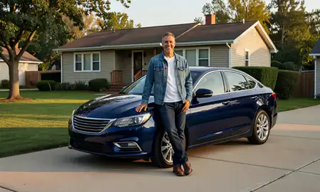 Customer with their delivered car in West Bend, Wisconsin, United States