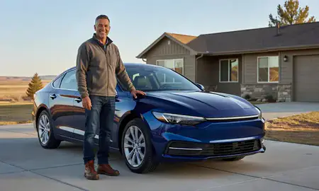 Customer with their delivered car in Wyoming, United States