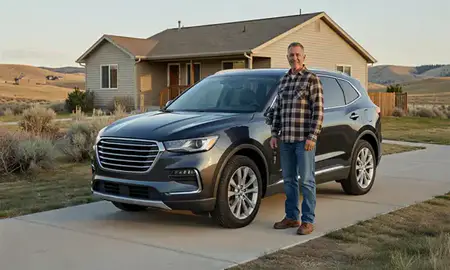 Car delivered to a driveway in Wyoming, United States