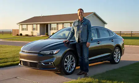 Customer with their delivered car in Bar Nunn, Wyoming, United States
