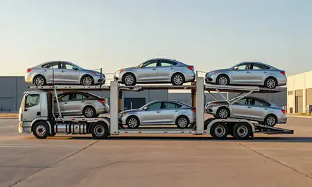 Car transporter parked in an industrial area of Cheyenne, Wyoming, United States