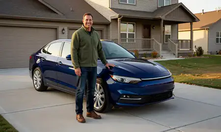 Customer with their delivered car in Douglas, Wyoming, United States