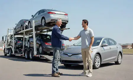Vehicle owner beside their delivered car in Evanston, Wyoming, United States