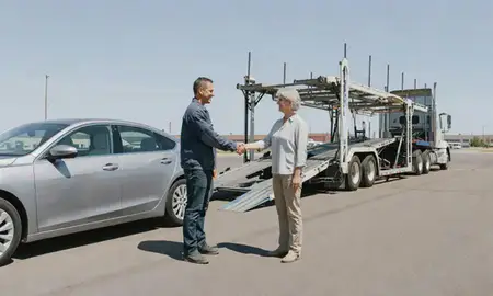 Vehicle owner beside their delivered car in Evansville, Wyoming, United States