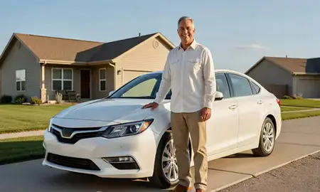 Customer with their delivered car in Fox Farm-College, Wyoming, United States