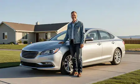 Customer with their delivered car in Glenrock, Wyoming, United States