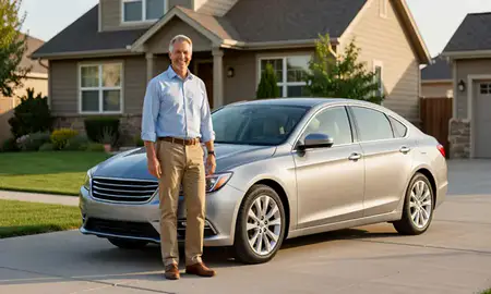 Customer with their delivered car in Green River, Wyoming, United States