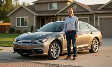Car delivered to a driveway in Jackson, Wyoming, United States