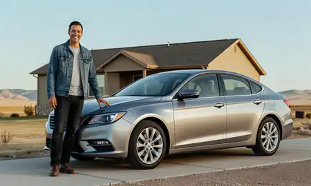 Customer with their delivered car in Kemmerer, Wyoming, United States