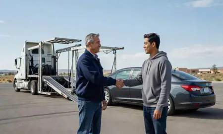 Vehicle owner beside their delivered car in Lander, Wyoming, United States